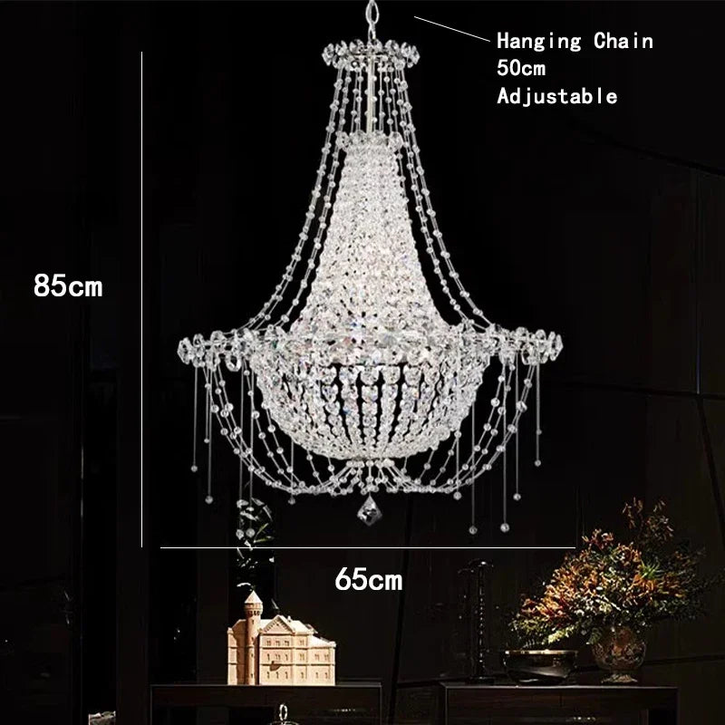 Crystal chandelier with measurements on a dark background