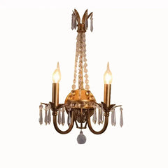 Gold Crystal Wall Sconce with Candle-Style Arms and Drip Prisms
