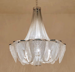 Chandelier with crystal beads on a beige background