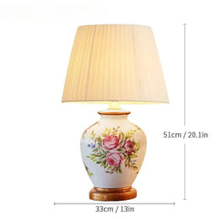 Ceramic Floral Bird Table Lamp with Fabric Shade