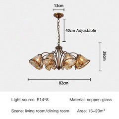 Smoked Glass Floral Chandelier Chain Pendant Light