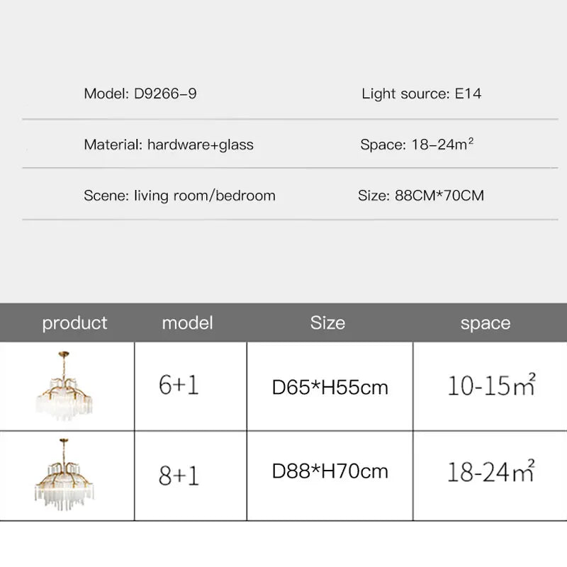 A detail image of the gold-finished frame and cascading glass rods of the tiered chandelier.