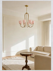 Gold Curved Arm Frosted Glass Pendant Chandelier Light Fixture