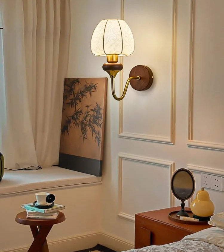 Wall-mounted lamp in a room with decorative elements and a 'Retro aesthetics' label.