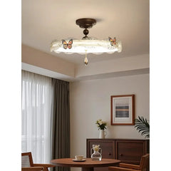 Bronze Butterfly Drum Semi-Flush Ceiling Light with Crystal Accent