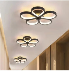 Modern Flower Semi-Flush Mount Ceiling Light Black White Gold