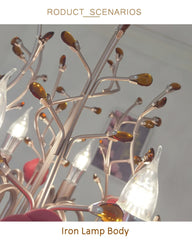 Pink Rose Ceramic Crystal Chandelier Semi-Flush Mount Light