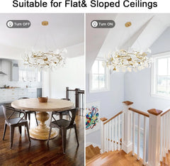 Gold Metal Ginkgo Leaf Pendant Chandelier with White Ceramic Flowers