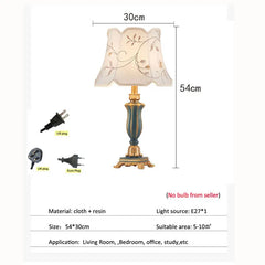 Ornate Floral Fabric Shade Table Lamp with Carved Resin Base