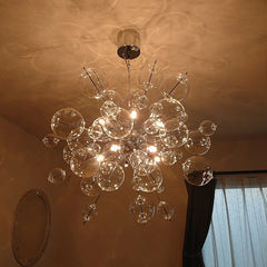 Chandelier with clear glass bubbles on a ceiling