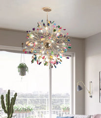 Gold Agate Slice Floral Chandelier Pendant Light