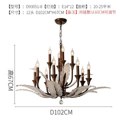 Bronze Floral Leaf Crystal Chandelier Light Fixture