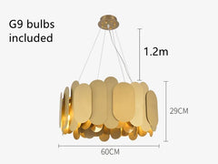 Gold Oval Link Modern Pendant Light Fixture Brushed Brass Finish