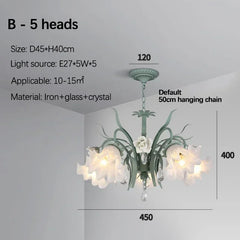 Blue Floral Ceramic Chandelier with Crystal Accents