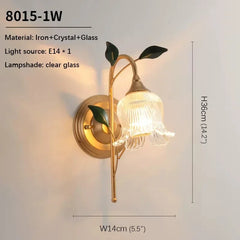 Gold Flower Wall Sconce Clear Glass Shade