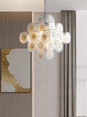 Cascading Glass Disc Chandelier - Modern Semi-Flush Mount Fixture