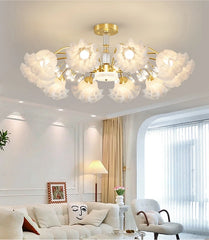 Gold Floral Semi-Flush Ceiling Light Chandelier Fixture