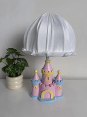 Pink Castle Table Lamp Children's Room Fabric Shade Accent Lamp