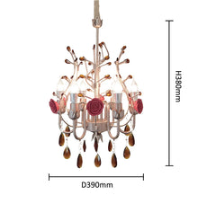 Pink Rose Ceramic Crystal Chandelier Semi-Flush Mount Light