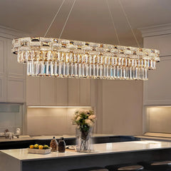 Gold Crystal Tiered Ring Chandelier with Rectangular Faceted Gems