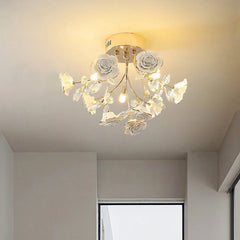 Gold Multi-Arm Ceramic Rose Ceiling Light