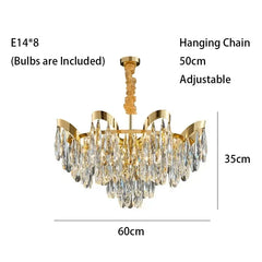 Gold Crystal Teardrop Cascading Chandelier Light
