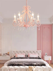 Pink Crystal Candelabra Chandelier with Teardrop Accents