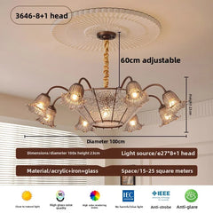 Bronze Flower Glass Shade Chandelier with Frosted Bell Shades