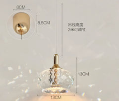 Faceted Crystal Pendant Light with Gold Metal Accents