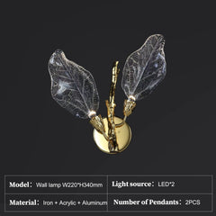 Wall lamp with leaf design on a black background