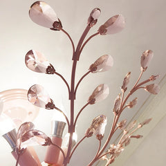 Pink Floral Crystal Semi-Flush Mount Ceiling Light with Branch Accents