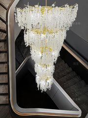 Gold Crystal Tiered Waterfall Chandelier with Cascading Petals