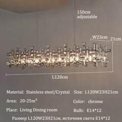 Polished Chrome Rectangular Crystal Chandelier Hanging Ceiling Light
