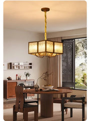 Brushed Gold Floral Pendant Light with Frosted Glass