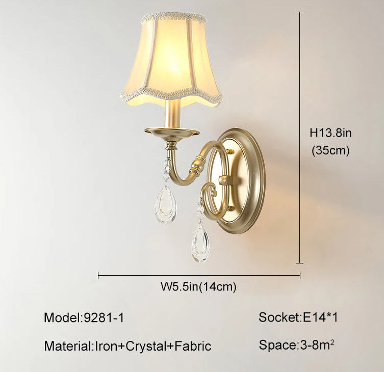 Wall lamp with dimensions and specifications on a light gray background