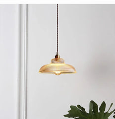 Glass Dome Pendant Light Polished Copper Hanging Illumination
