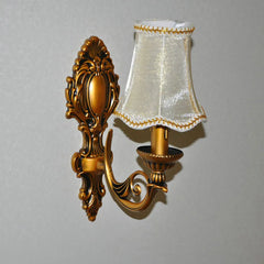 Gold Finish Metal Frame Fabric Shade Candle Sconce Wall Light