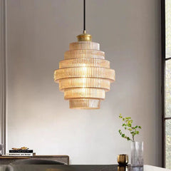 Glass Tiered Pendant Light with Brass Accents Fixture