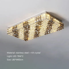 Square ceiling light fixture with crystal design on a gray background