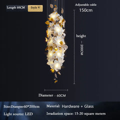 Gold Petal & White Flower Chandelier with Cascading Design