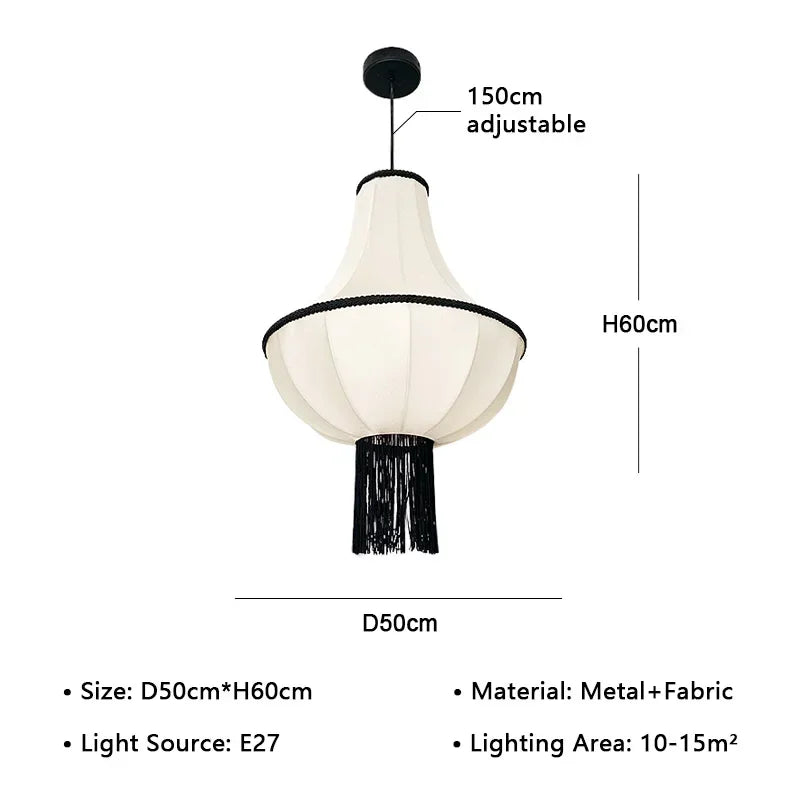 Pendant light with dimensions and specifications on a white background
