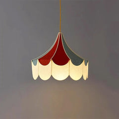 Decorative pendant light with a colorful design on a gray background