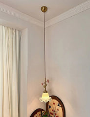 Gold Ceramic Flower Pendant Light with Glass Shade