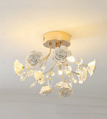 Gold Multi-Arm Ceramic Rose Ceiling Light