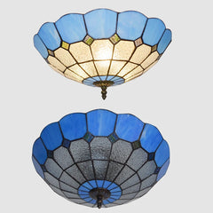 Blue Stained Glass Scalloped Semi-Flush Ceiling Light
