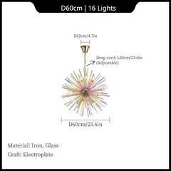 Gold Metal Frame Starburst Pendant Light with Colorful Glass Rods