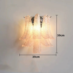 Chrome Finish Petal Glass Sconce with Pink Frosted Bell Shades