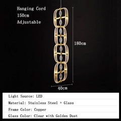 Chandelier with dimensions and specifications on a black background