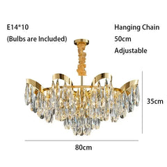 Gold Crystal Teardrop Cascading Chandelier Light