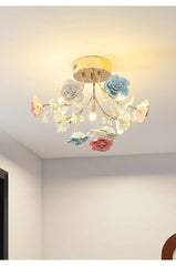 Gold Multi-Arm Ceramic Rose Ceiling Light